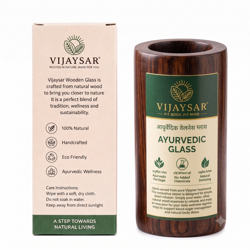 Original Vijaysar wooden Tumbler/Glass for sugar control - Madhufit