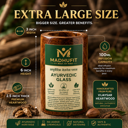 Vijaysar wood glass Extra Large size 200ml water capacity - Madhufit
