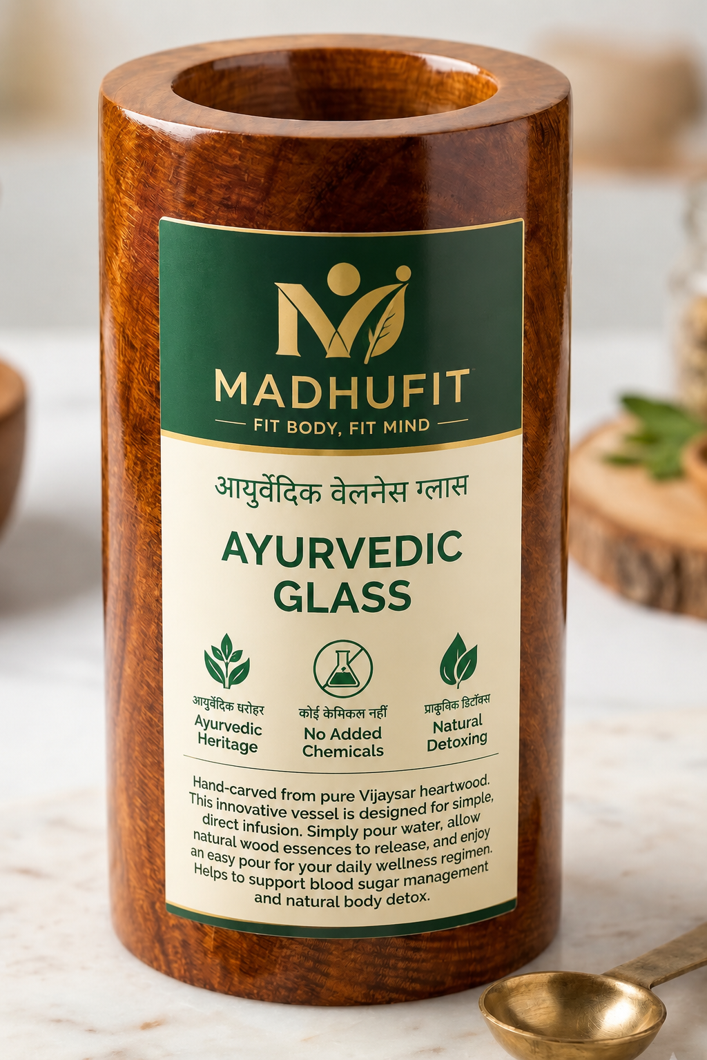 Vijaysar wood glass Extra Large size 200ml water capacity - Madhufit